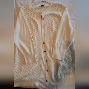 H By Halston Ivory Pleated Knit Cardigan Sweater Size L Button Front New